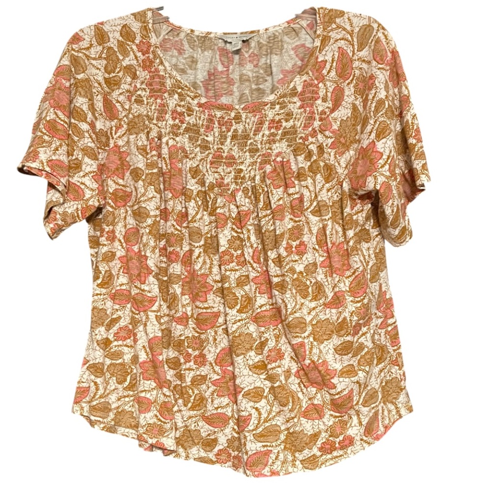 Lucky Brand Floral Blouse in Pink and Brown